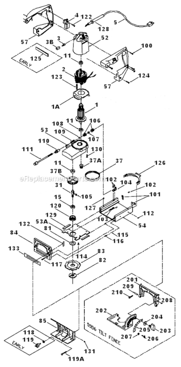 Page A Diagram and Parts List for J-555 Type 3 Porter Cable Planer Jointer